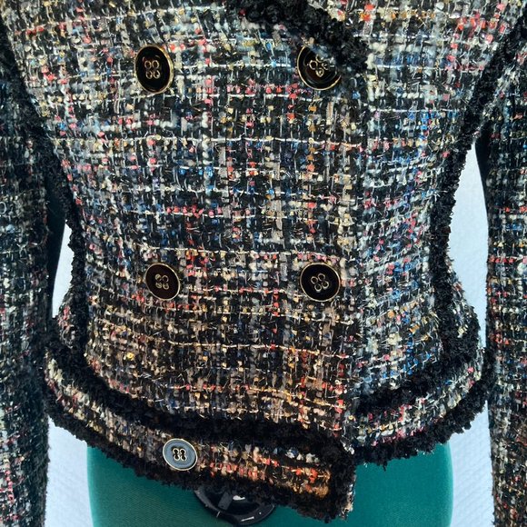 New York & Company Tweed Black Trim Multicolor Jacket With Silver Threads sz XS - Picture 6 of 13